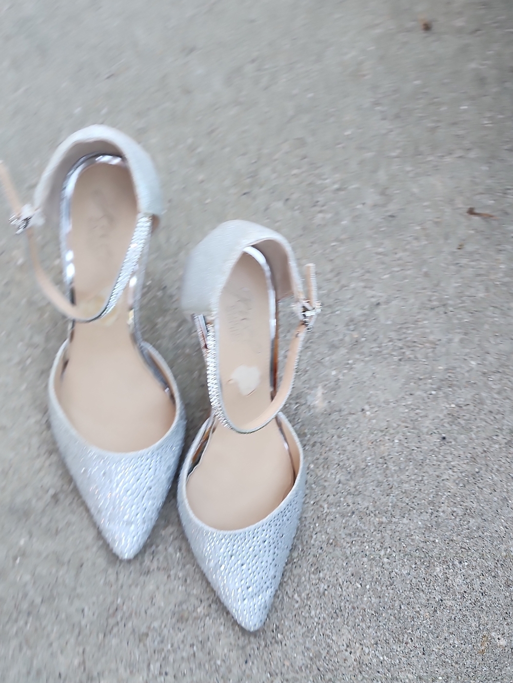 Badgley Mischka Silver Pointed-Toe Ankle Strap Heels
